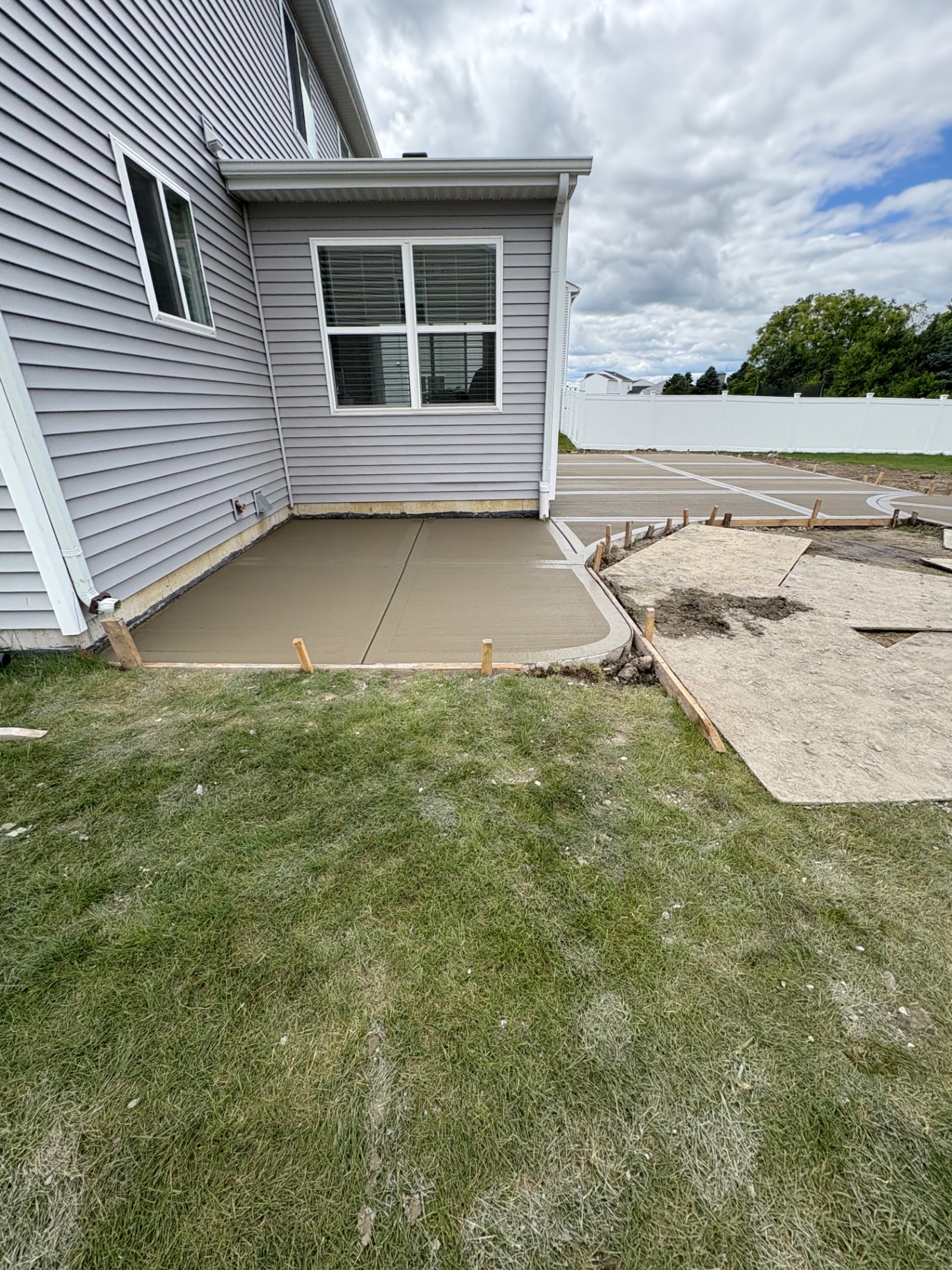 Freshly poured side patio concrete