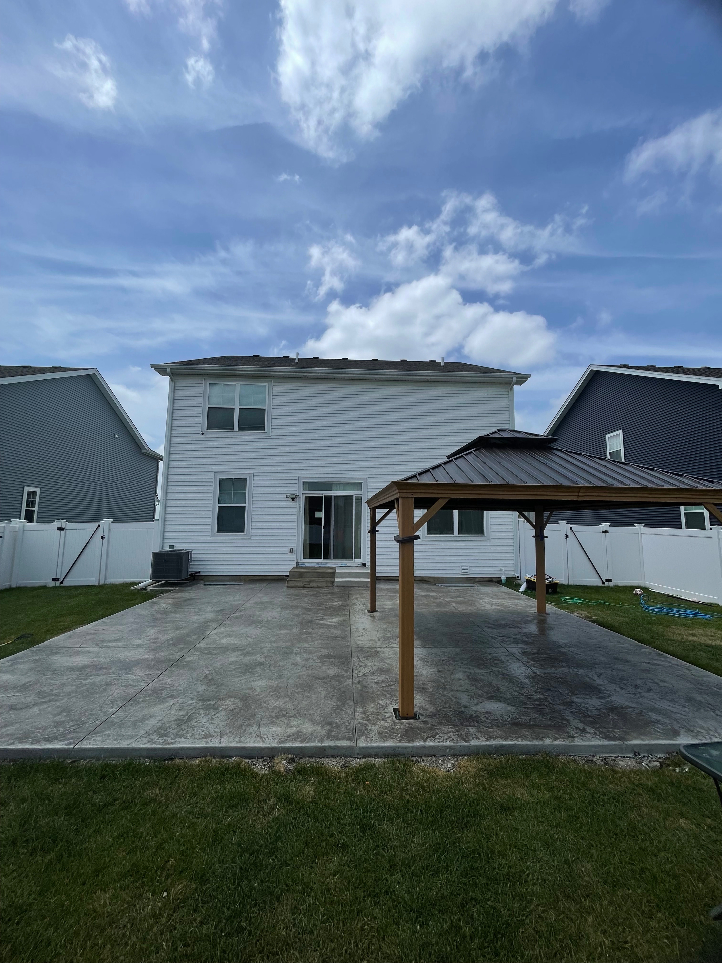 Stamped concrete patio with gazebo